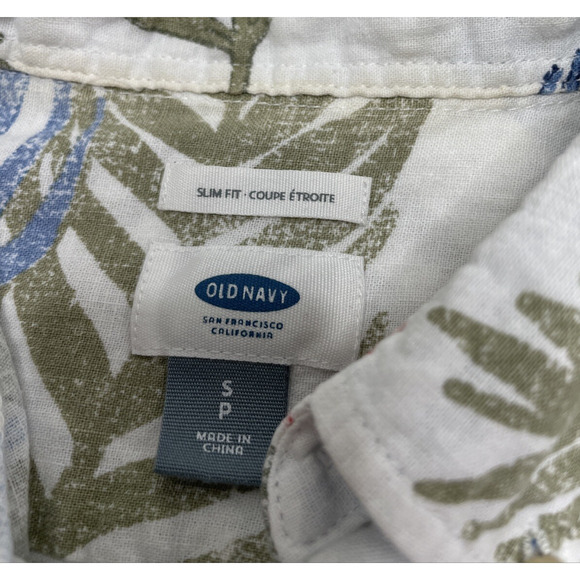 Old Navy Slim Fit Button Shirt Tropical Hawaiian Linen Blend Shirt Men's Sz‎ S - Picture 11 of 11